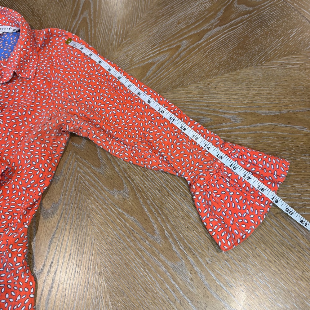 Gretchen Scott Cotton Button Down Patterned Bell Sleeve Blouse Size Medium - Picture 8 of 9
